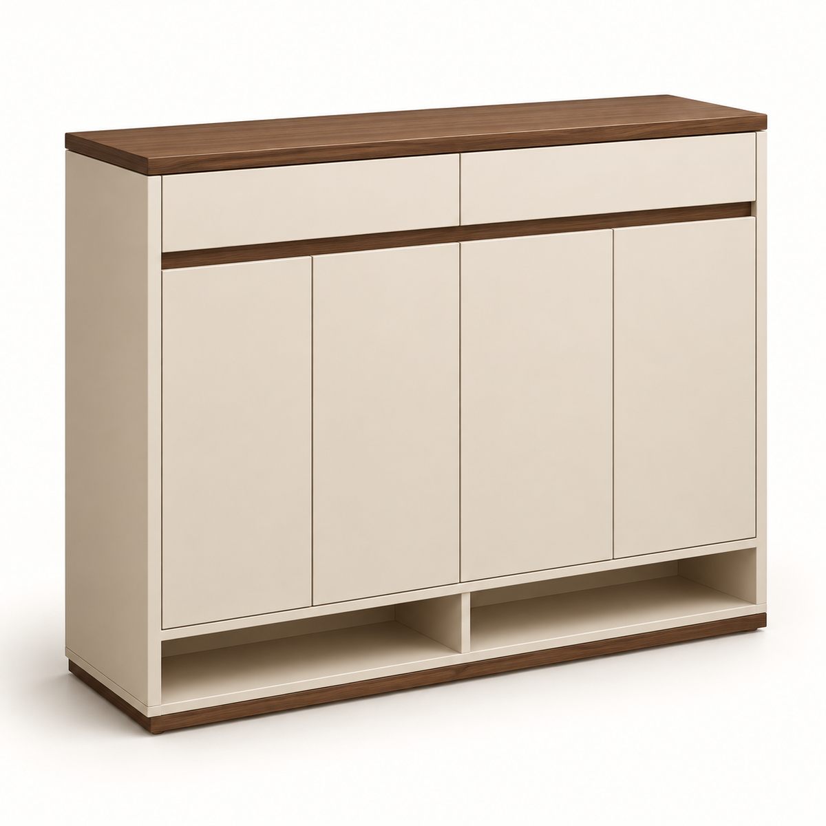 Cream & Walnut-Tone Shoe Storage Cabinet