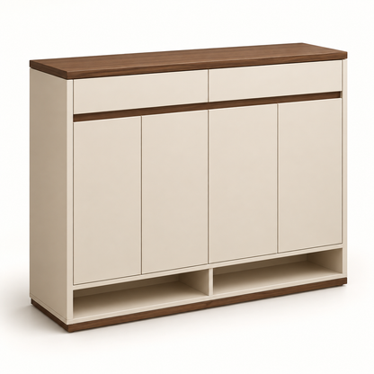 Cream & Walnut-Tone Shoe Storage Cabinet
