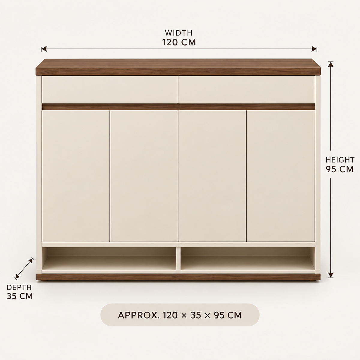 Cream & Walnut-Tone Shoe Storage Cabinet