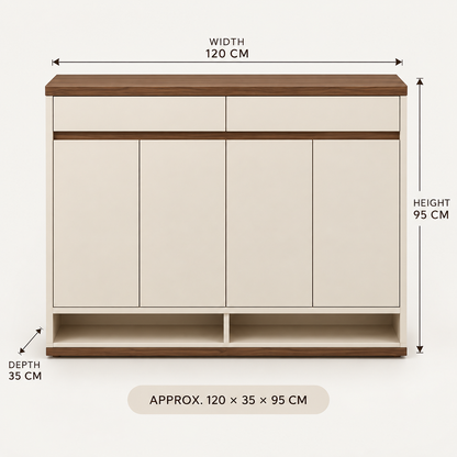 Cream & Walnut-Tone Shoe Storage Cabinet