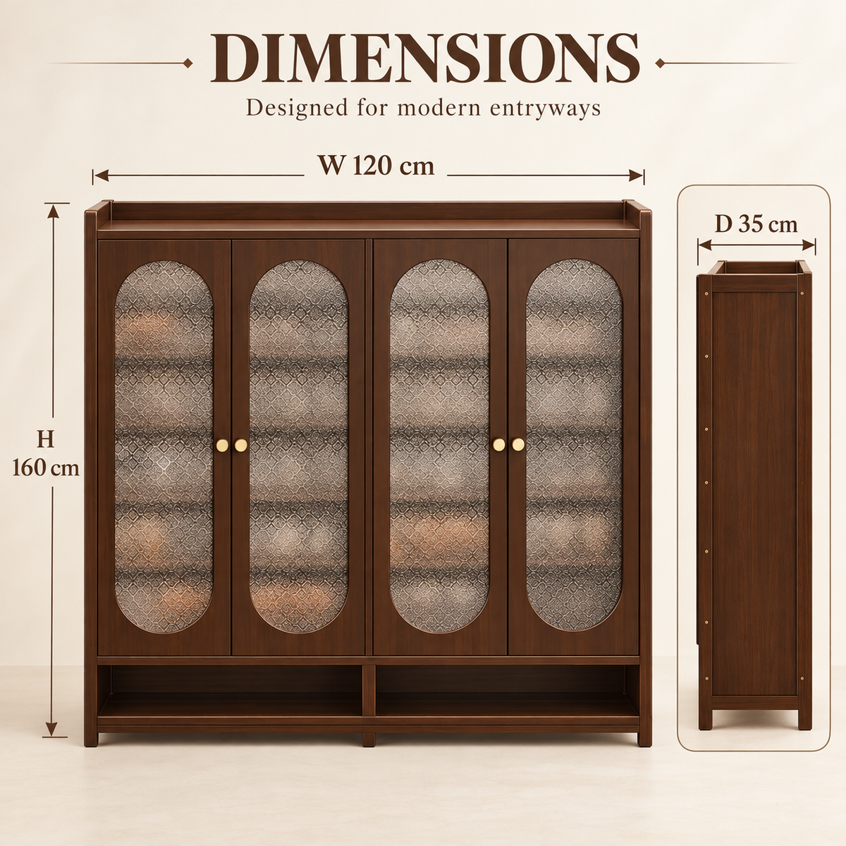 Walnut Tone Textured Panel Shoe Cabinet