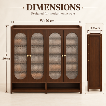 Walnut Tone Textured Panel Shoe Cabinet