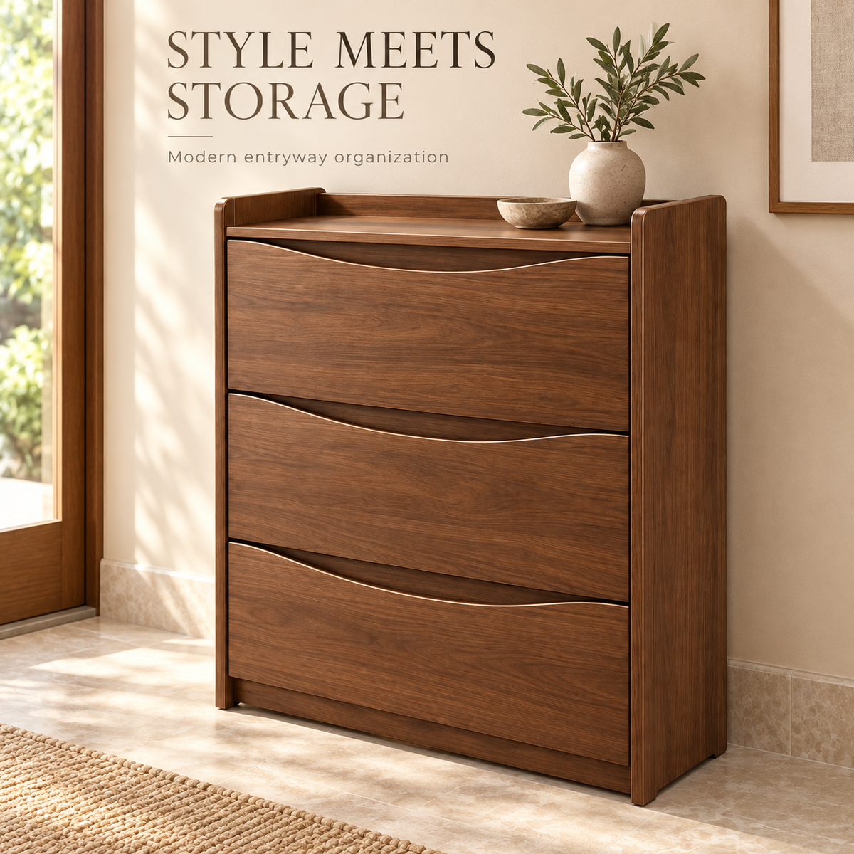 Walnut-Tone Wave Front Shoe Cabinet