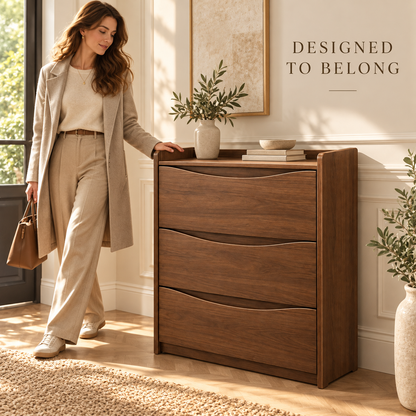 Walnut-Tone Wave Front Shoe Cabinet