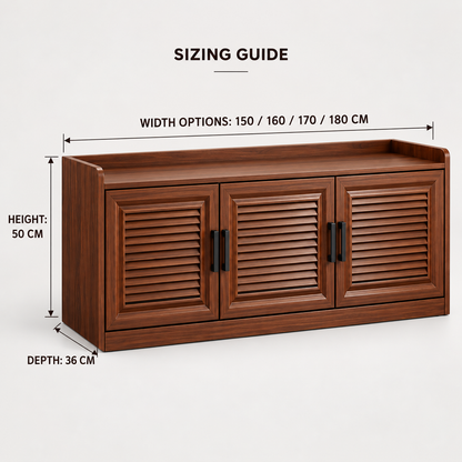 Walnut-Tone Louvered Shoe Cabinet