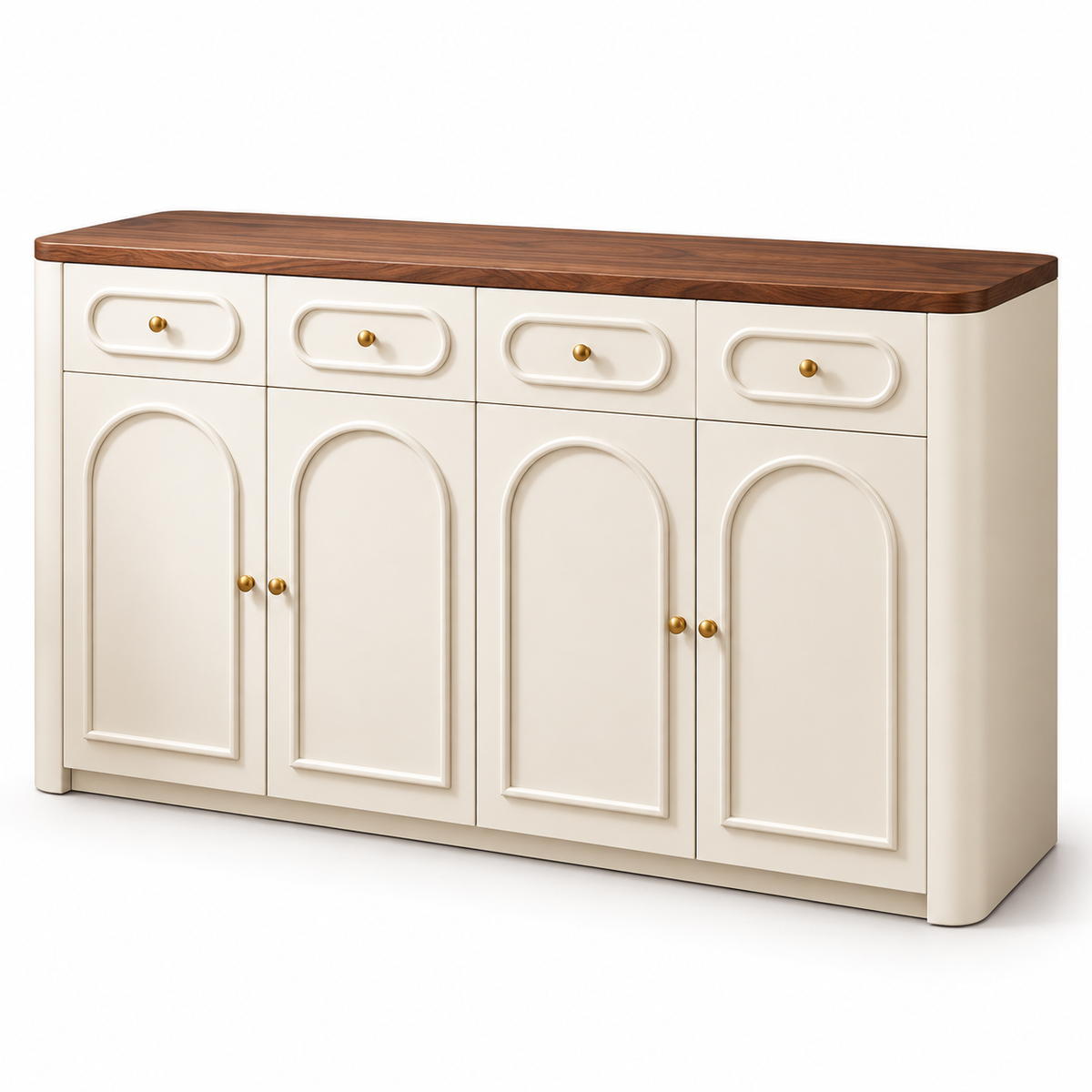 Cream Arched Shoe Cabinet with Walnut-Tone Top