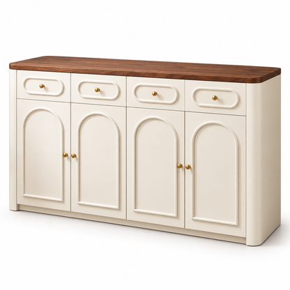 Cream Arched Shoe Cabinet with Walnut-Tone Top