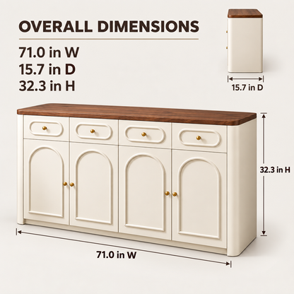 Cream Arched Shoe Cabinet with Walnut-Tone Top