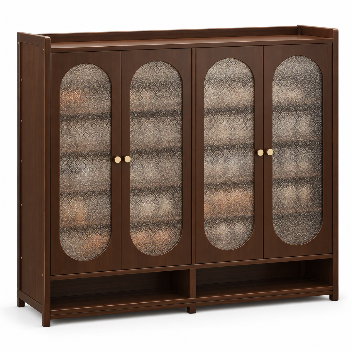 Walnut Tone Textured Panel Shoe Cabinet