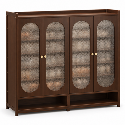 Walnut Tone Textured Panel Shoe Cabinet