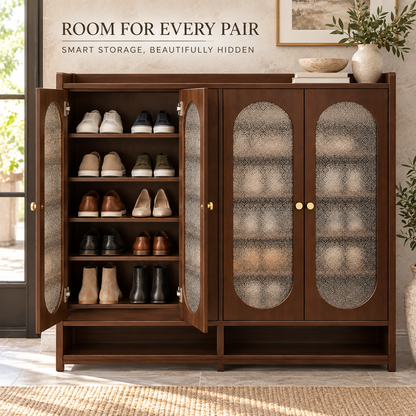 Walnut Tone Textured Panel Shoe Cabinet