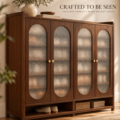 Walnut Tone Textured Panel Shoe Cabinet