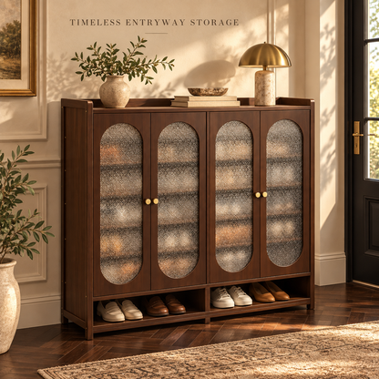 Walnut Tone Textured Panel Shoe Cabinet
