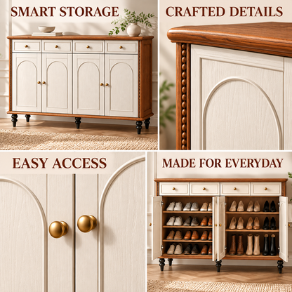 Classic Cream & Walnut Tone Shoe Cabinet