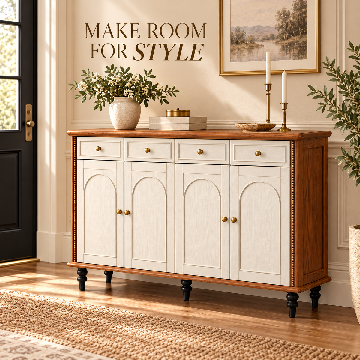 Classic Cream & Walnut Tone Shoe Cabinet