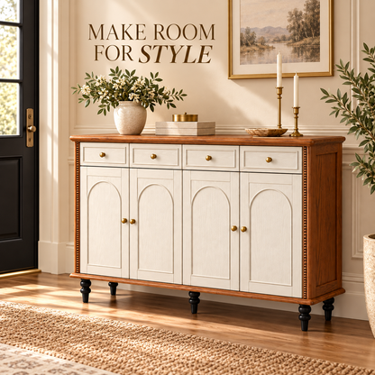 Classic Cream & Walnut Tone Shoe Cabinet