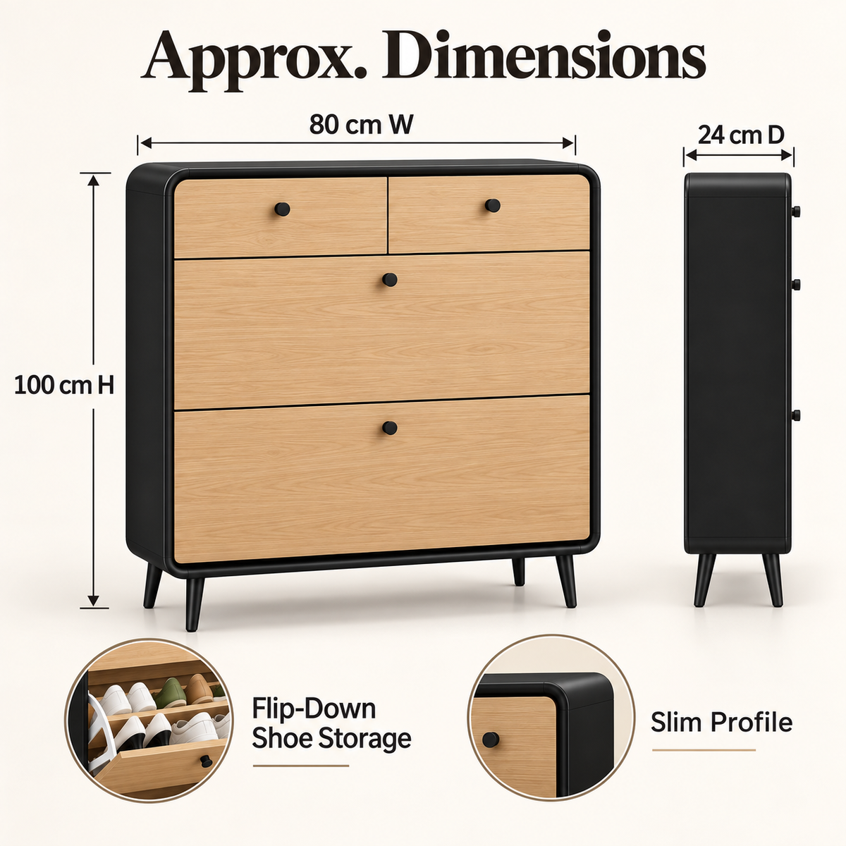 Black & Oak Tone Slim Tilt-Out Shoe Cabinet