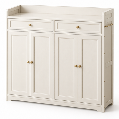 Cream Framed Door Shoe Cabinet with Drawers