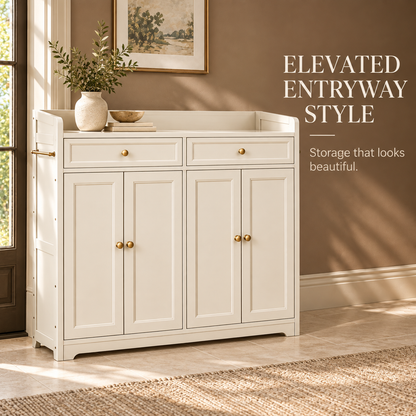 Cream Framed Door Shoe Cabinet with Drawers