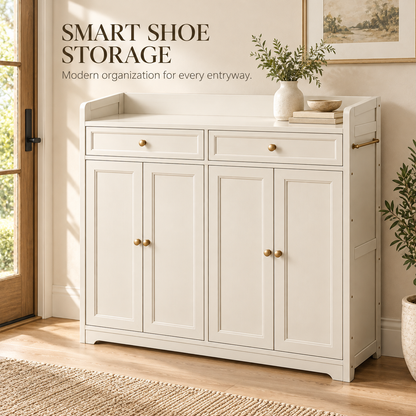 Cream Framed Door Shoe Cabinet with Drawers